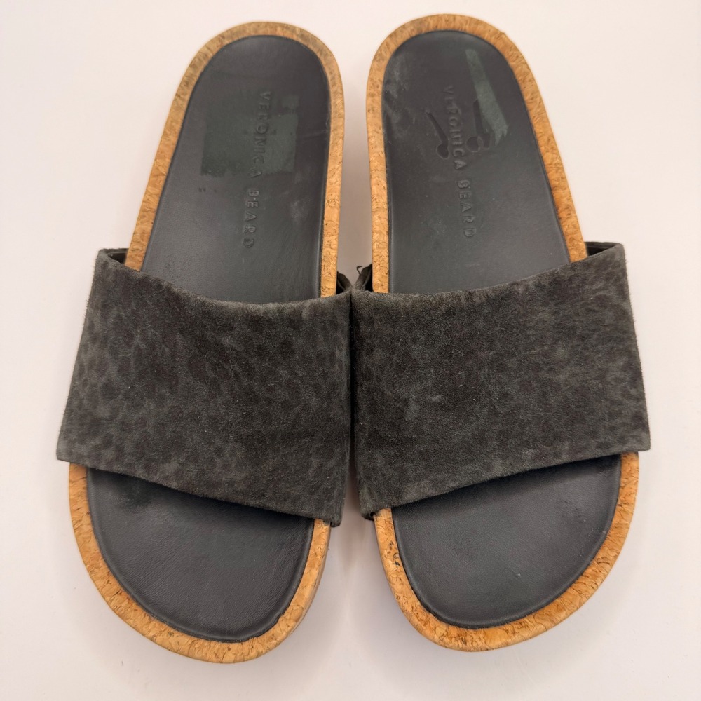 Veronica Beard Dresdyn Grey Suede Leopard Cork Platform Slide Sandals 7M - Picture 2 of 9